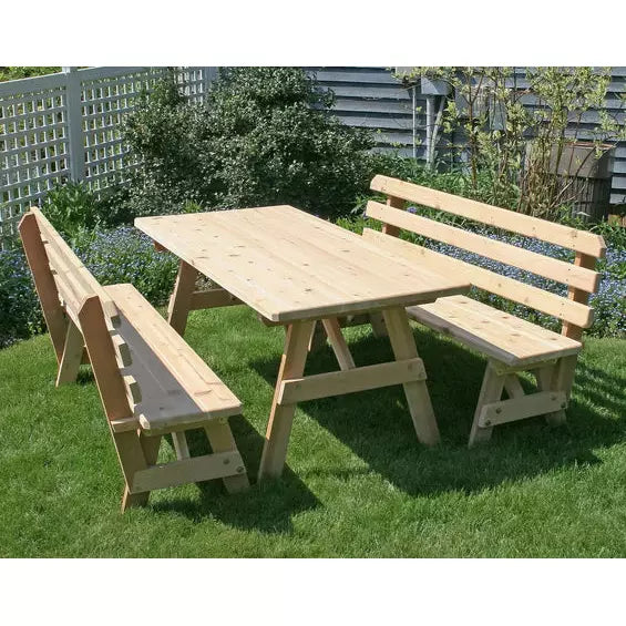 images Creekvine Designs Red Cedar 27" Wide 4' Classic Family Picnic Table with (2) 4' Backed Benches WF27WTBB4-2CVD - Image 1