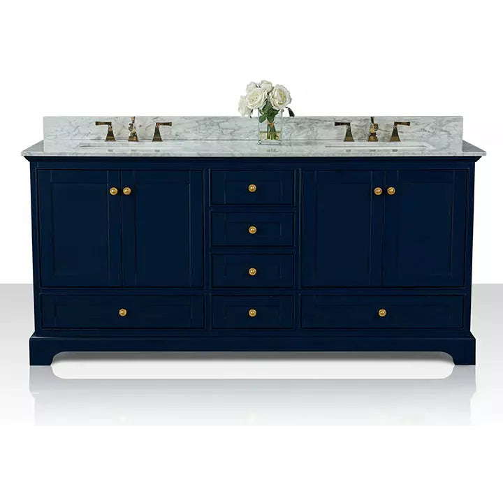 images Ancerre Audrey 72" Bathroom Vanity Set in Heritage Blue with 24" Mirrors VTSM-AUDREY-72-HB-CW-GD - Image 1
