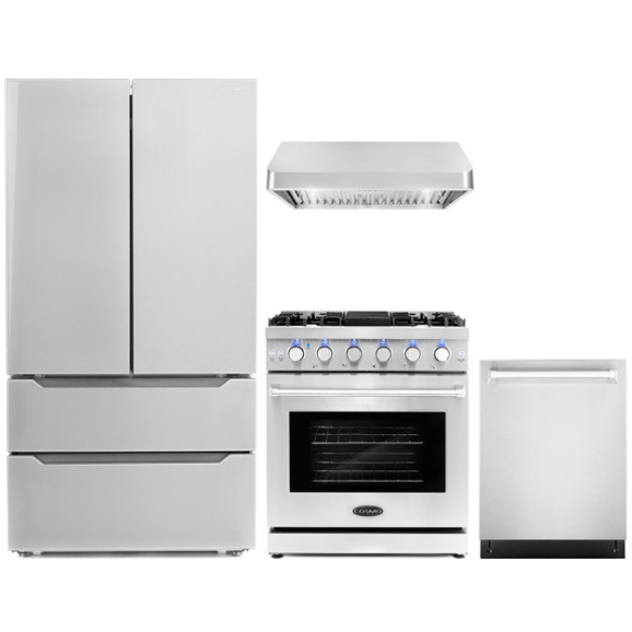 images Cosmo 4-Piece, 30" Gas Range, 30" Range Hood, 24" Dishwasher and Refrigerator COS-4PKG-093 - Image 1