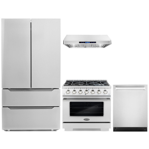images Cosmo 4-Piece, 36" Gas Range, 36" Range Hood, 24" Dishwasher and Refrigerator COS-4PKG-020 - Image 1