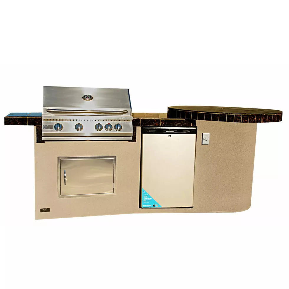 images KoKoMo Fire 9' BBQ Island with 4 foot Round Bar and 4 Burner Built In BBQ Grill - Image 1
