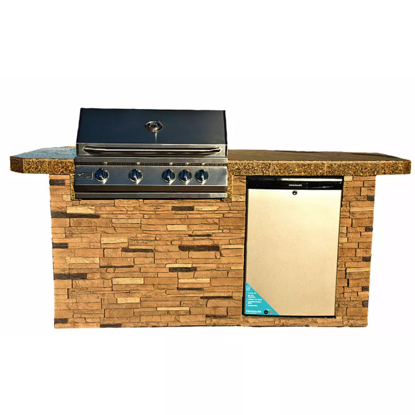 images KoKoMo St. John 7'6" BBQ Island with Bar on Three Sides and 4 Burner Built In BBQ Grill - Image 1