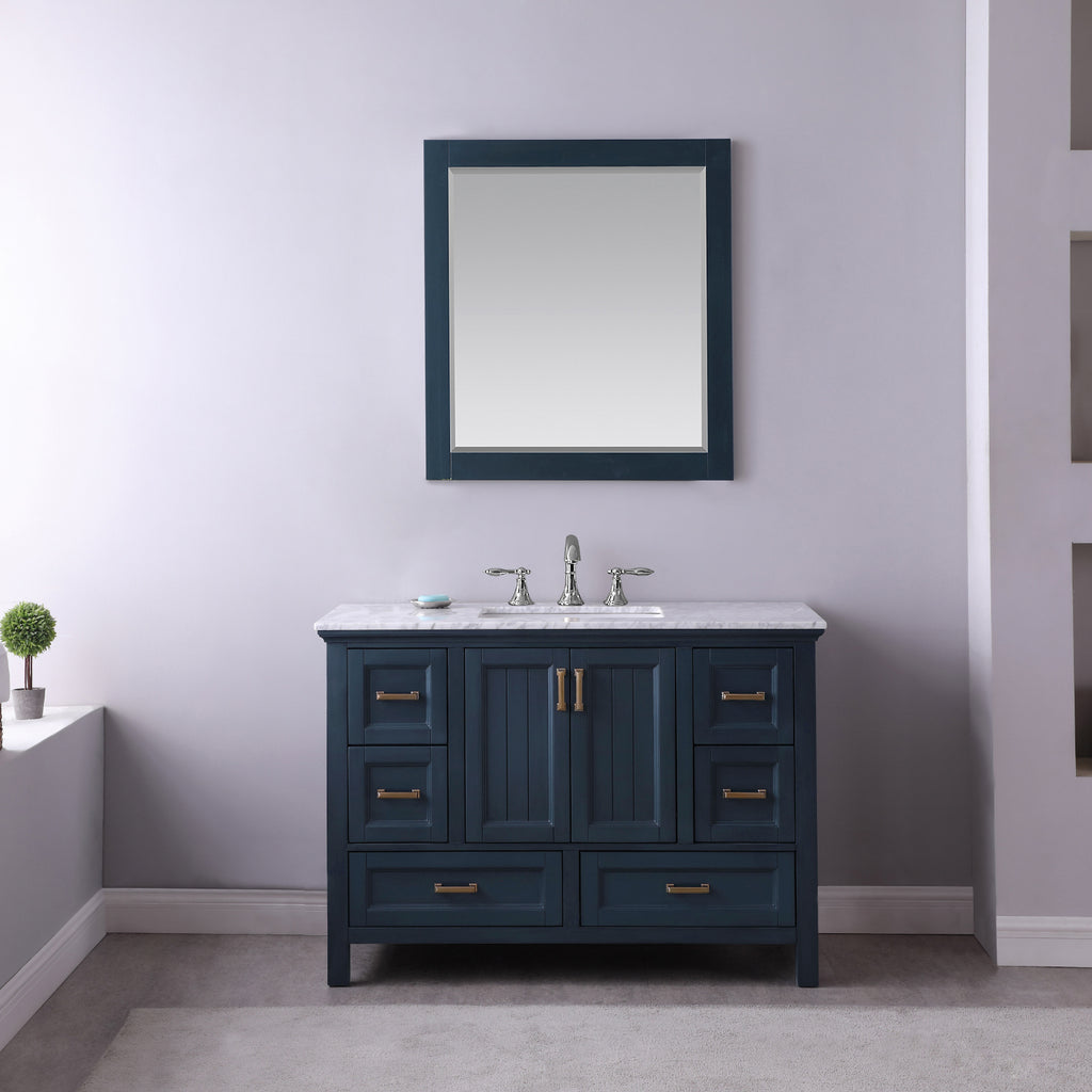 images Altair Isla 48" Single Bathroom Vanity Set in Classic Blue and Carrara White Marble Countertop with Mirror 538048-CB-CA - Image 1