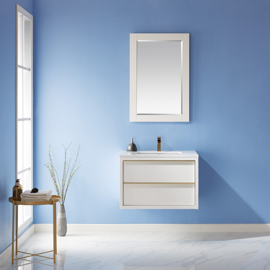 images Altair Morgan 30" Single Bathroom Vanity Set in White and Composite Carrara White Stone Countertop with Mirror 534030-WH-AW - Image 1