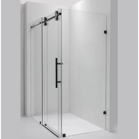 images Vinnova Villena 60" W x 78" H Rectangle Single Sliding Frameless Shower Enclosure in Matt Black 312060+36P-MB - Image 1