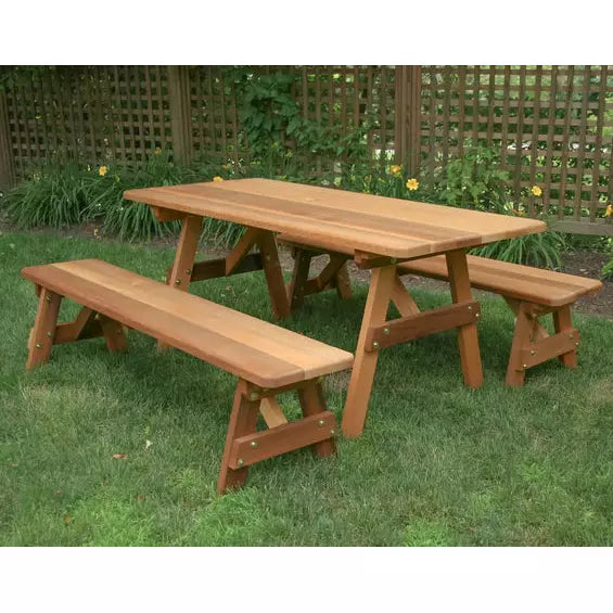 images Creekvine Designs Red Cedar 27" Wide 6' Classic Family Picnic Table with (2) 6' Benches WF27WTB6-2CVD - Image 1
