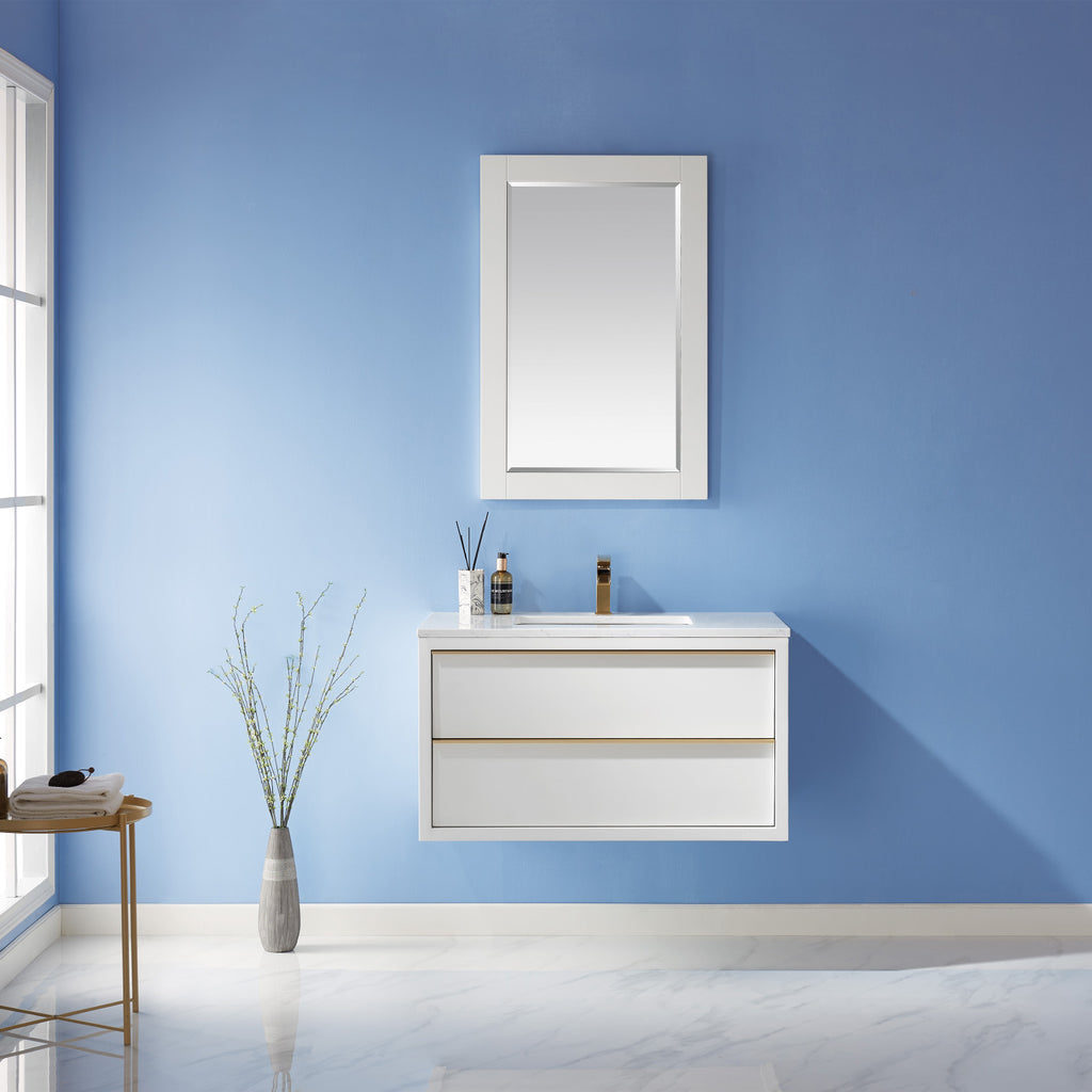 images Altair Morgan 36" Single Bathroom Vanity Set in White and Composite Carrara White Stone Countertop with Mirror 534036-WH-AW - Image 1