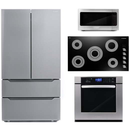images Cosmo 4 Piece, 36" Electric Cooktop 30" Wall Oven 24.4" Microwave & Refrigerator COS-4PKG-141 - Image 1