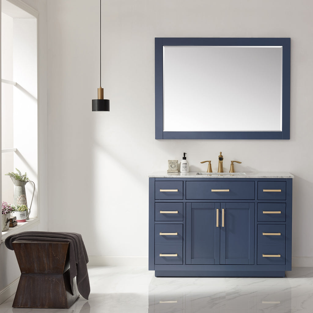 images Altair Ivy 48" Single Bathroom Vanity Set in Royal Blue and Carrara White Marble Countertop with Mirror 531048-RB-CA - Image 1