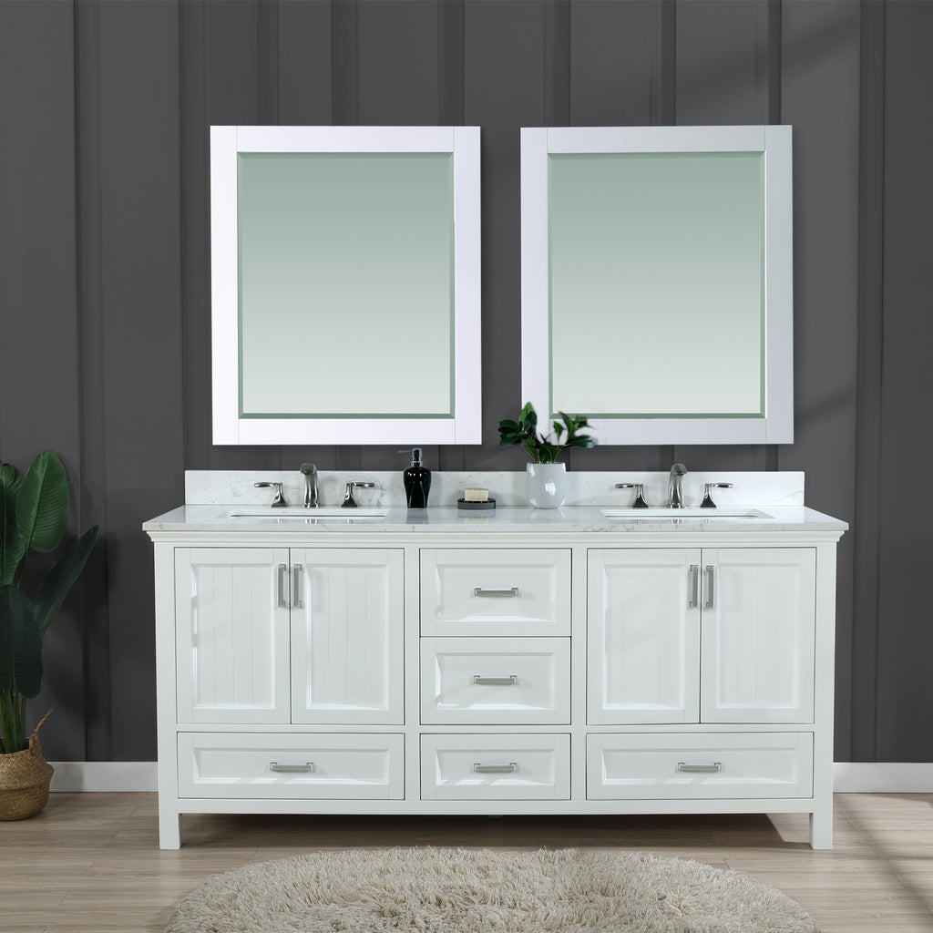 images Altair Isla 72" Double Bathroom Vanity Set in White and Carrara White Marble Countertop with Mirror 538072-WH-AW - Image 1