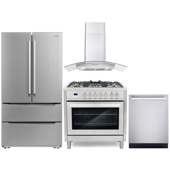 images Cosmo 4 Piece, 36" Dual Fuel Range 36" Range Hood 24" Dishwasher & Refrigerator COS-4PKG-222 - Image 1