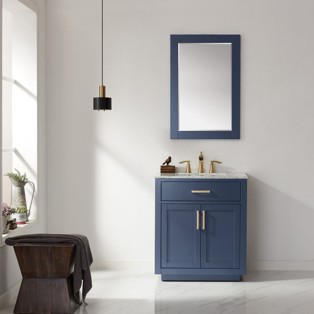 images Altair Ivy 30" Single Bathroom Vanity Set in Royal Blue and Carrara White Marble Countertop with Mirror 531030-RB-CA - Image 1