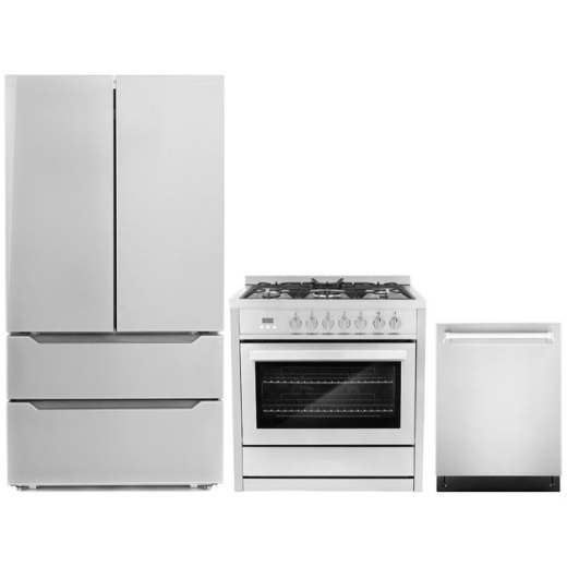 images Cosmo 3-Piece, 36" Dual Fuel Range, 24" Dishwasher and French Door Refrigerator COS-3PKG-008 - Image 1