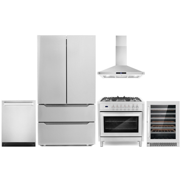 images Cosmo 5-Piece Kitchen, 36" Dual Fuel Range and 36" Wall Mount Range Hood COS-5PKG-069 - Image 1