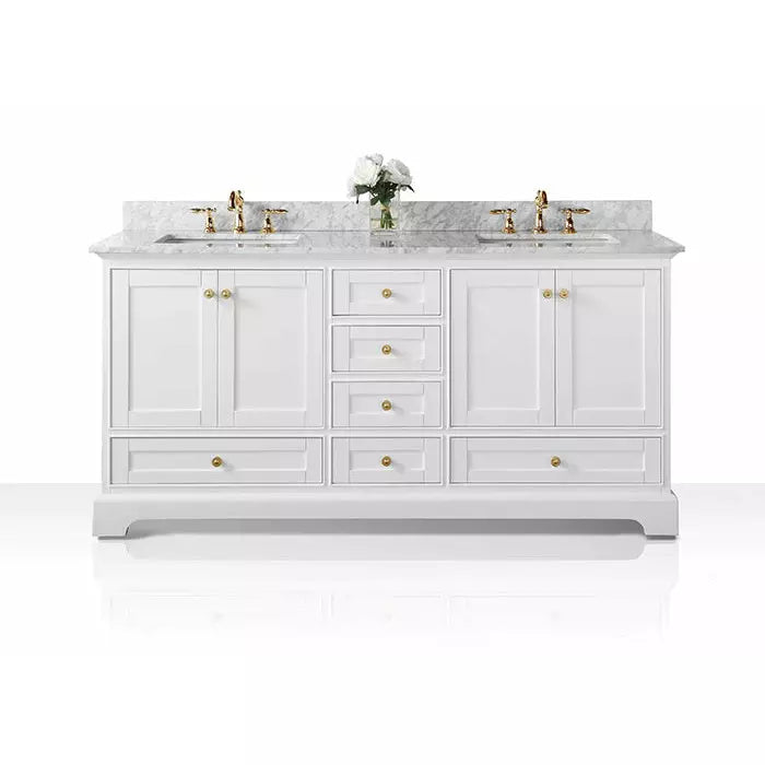images Ancerre Audrey 72" Bathroom Vanity Set in White with 24" Mirrors VTSM-AUDREY-72-W-CW-GD - Image 1