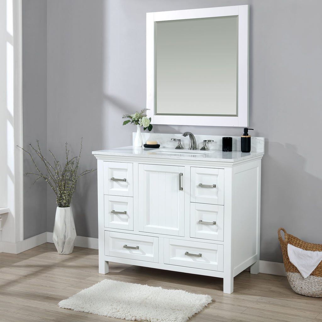images Altair Isla 42" Single Bathroom Vanity Set in White and Carrara White Marble Countertop with Mirror 538042-WH-AW - Image 1