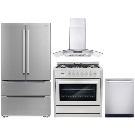 images Cosmo 4 Piece, 36" Range 36" Range Hood 24" Dishwasher & Refrigerator COS-4PKG-218 - Image 1