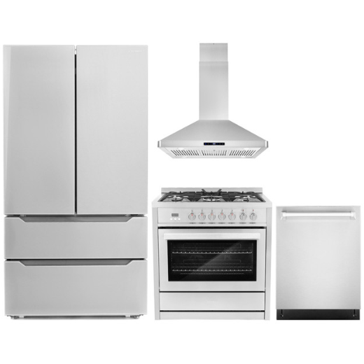 images Cosmo 4-Piece, 36" Range, 36" Island Range Hood, 24" Dishwasher and Refrigerator COS-4PKG-076 - Image 1