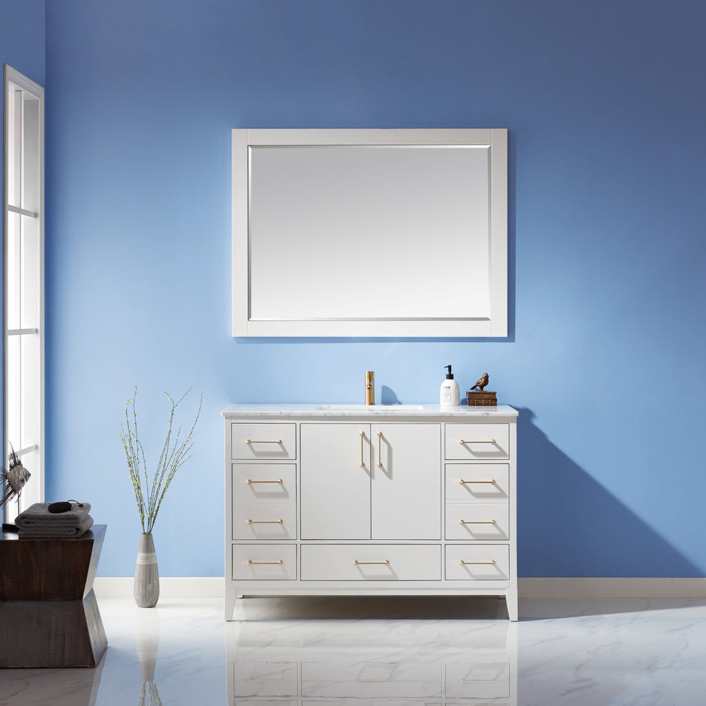 images Altair Sutton 48" Single Bathroom Vanity Set in White and Carrara White Marble Countertop with Mirror 541048-WH-CA - Image 1