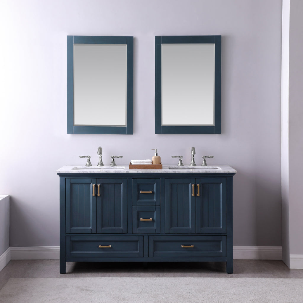 images Altair Isla 60" Double Bathroom Vanity Set in Classic Blue and Carrara White Marble Countertop with Mirror 538060-CB-CA - Image 1