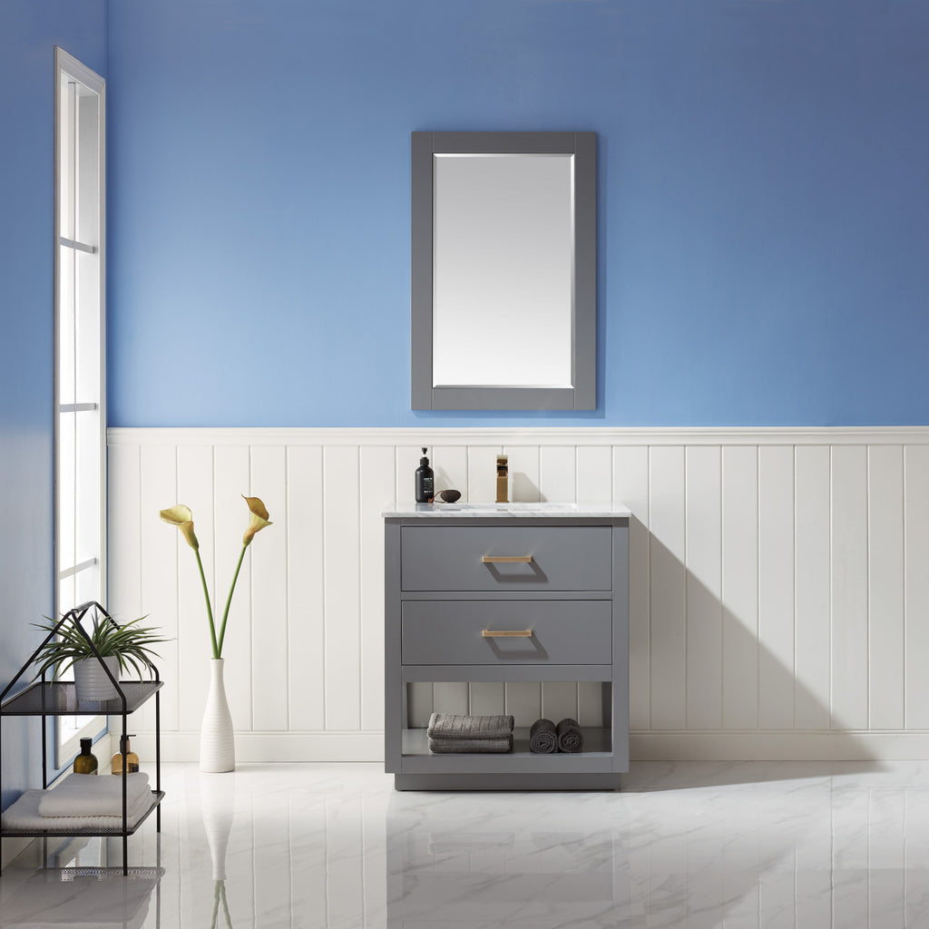 images Altair Remi 30" Single Bathroom Vanity Set in Gray and Carrara White Marble Countertop with Mirror 532030-GR-CA - Image 1
