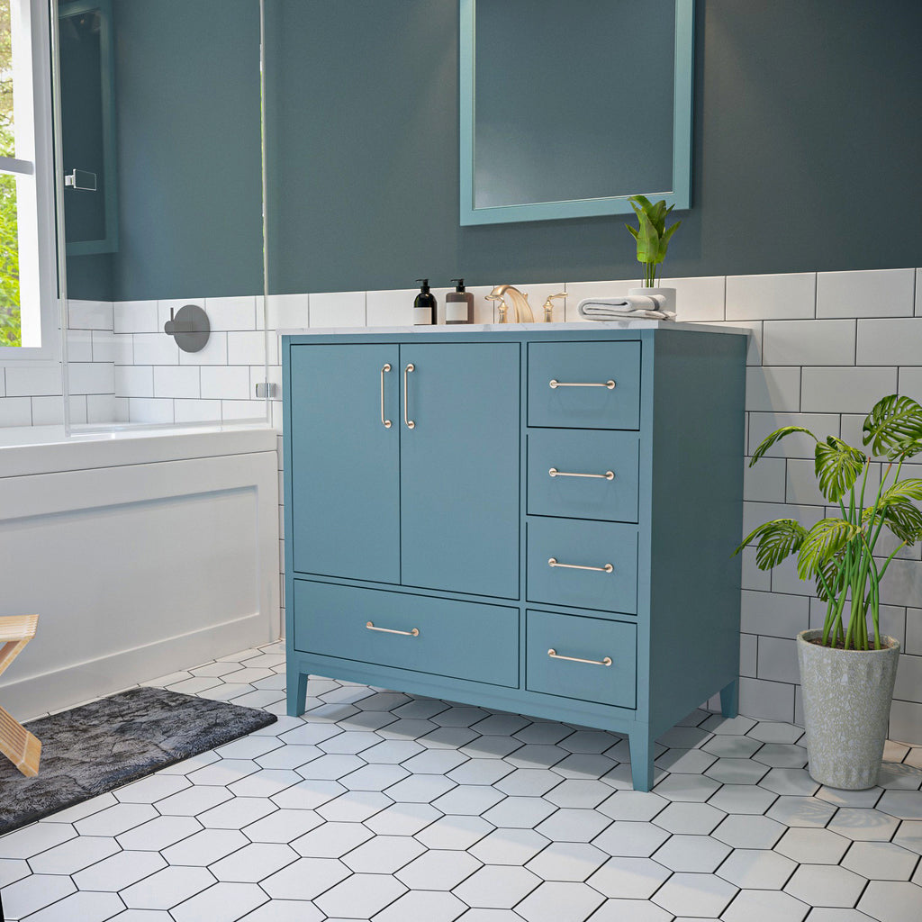 images Altair Sutton 36" Single Bathroom Vanity Set in Royal Green and Carrara White Marble Countertop with Mirror 541036-RG-CA - Image 1