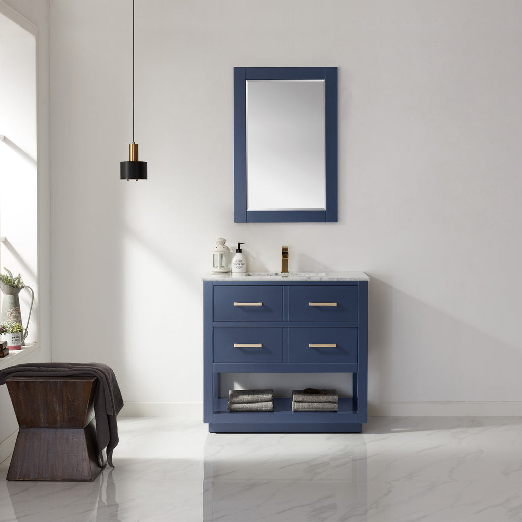 images Altair Remi 36" Single Bathroom Vanity Set in Royal Blue and Carrara White Marble Countertop with Mirror 532036-RB-CA - Image 1