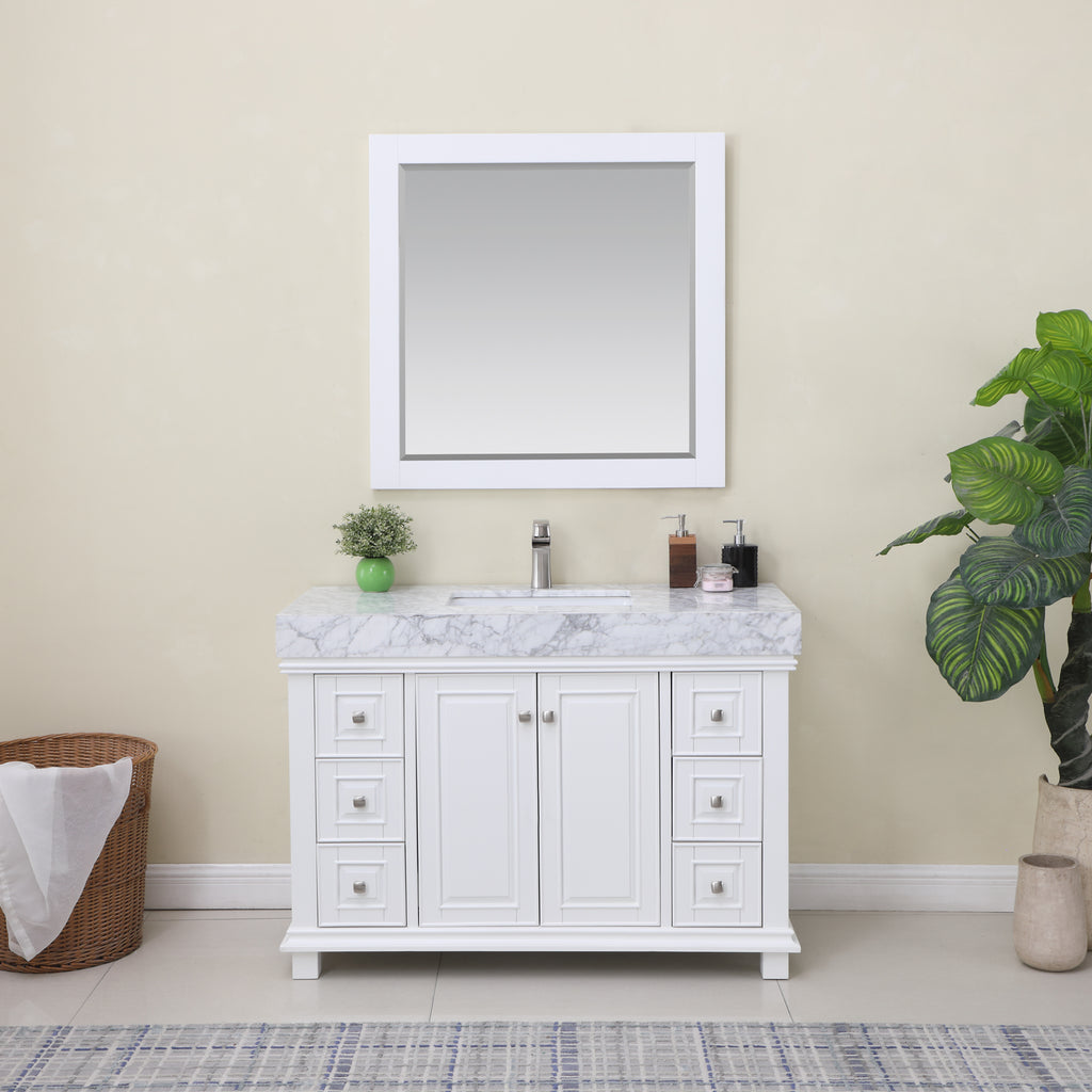 images Altair Jardin 48" Single Bathroom Vanity Set in White and Carrara White Marble Countertop with Mirror 539048-WH-CA - Image 1