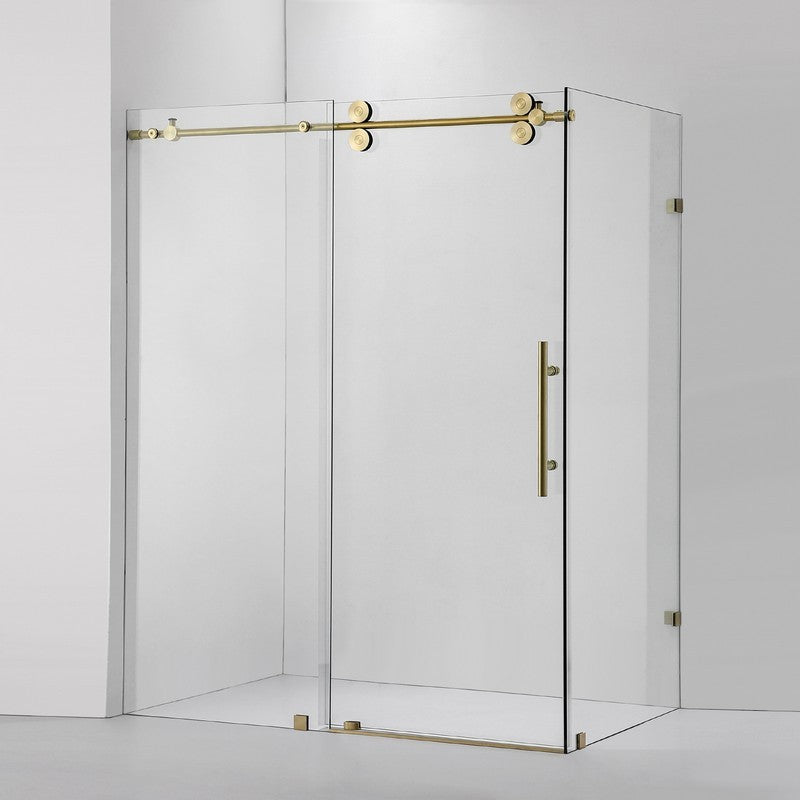 images Vinnova Villena 52" W x 78" H Rectangle Single Sliding Frameless Shower Enclosure in Brushed Gold 312052+36P-BG - Image 1