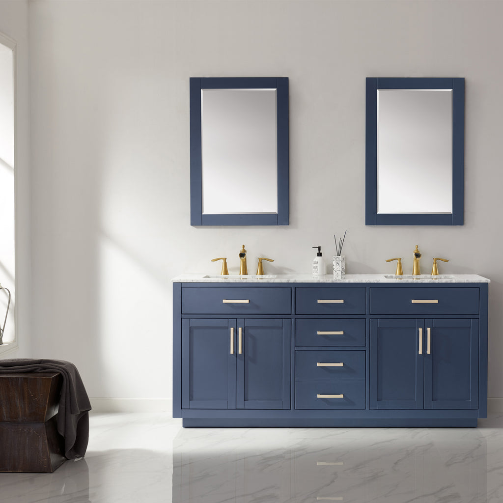 images Altair Ivy 72" Double Bathroom Vanity Set in Royal Blue and Carrara White Marble Countertop with Mirror 531072-RB-CA - Image 1