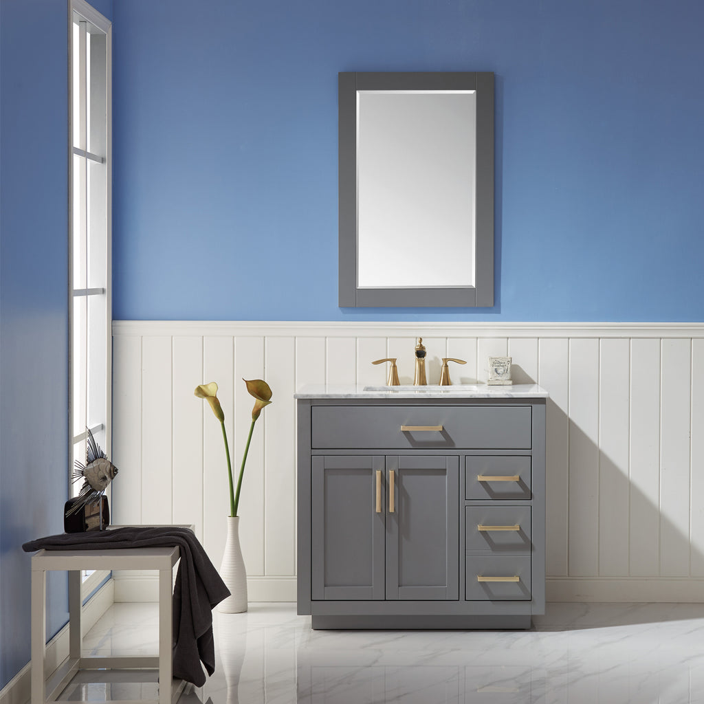 images Altair Ivy 36" Single Bathroom Vanity Set in Gray and Carrara White Marble Countertop with Mirror 531036-GR-CA - Image 1