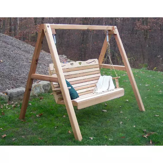 images Creekvine Designs 5' Cedar Royal Country Hearts Porch Swing with Stand WF1015A50CVD - Image 1