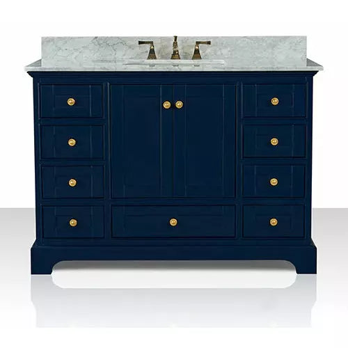 images Ancerre Audrey 48"Bathroom Vanity Set in Heritage Blue with 28" Mirror VTSM-AUDREY-48-HB-CW-GD - Image 1
