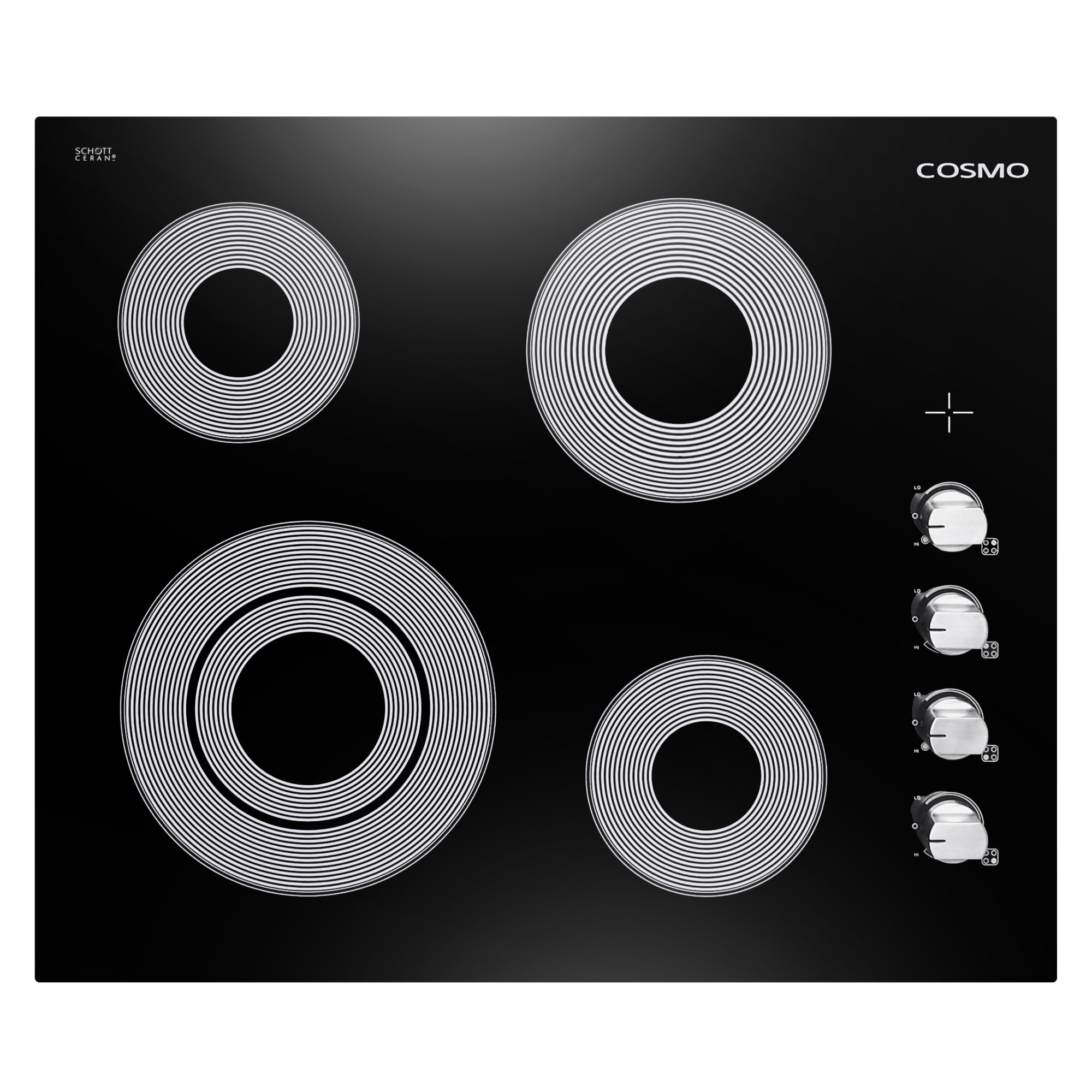 images Cosmo 24" Electric Ceramic Glass Cooktop with 4 Elements, Dual Zone Element, Hot Surface Indicator Light and Control Knobs COS-244ECC - Image 1