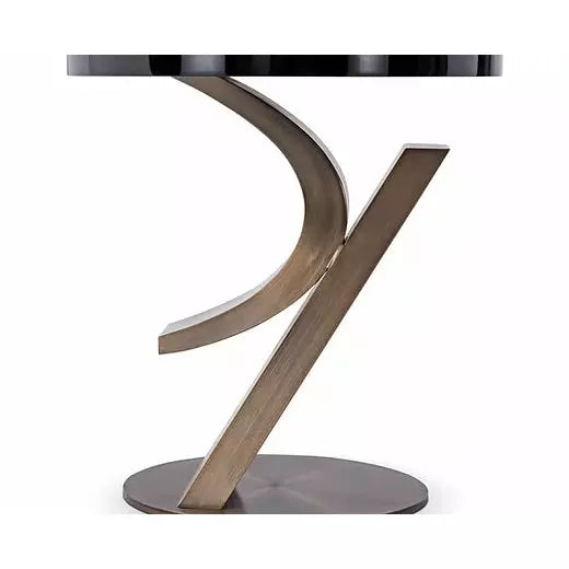 images Greg Sheres “Cosmopolitan” Lamp Table Antique Brushed Bronze Finish with Black Gloss Top L-02B - Image 1