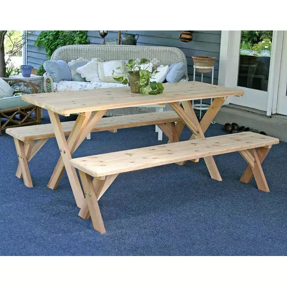images Creekvine Designs Red Cedar 27" Wide 8' Backyard Bash Cross Legged Picnic Table w/ Detached Benches WF27WCLTCB8CVD - Image 1