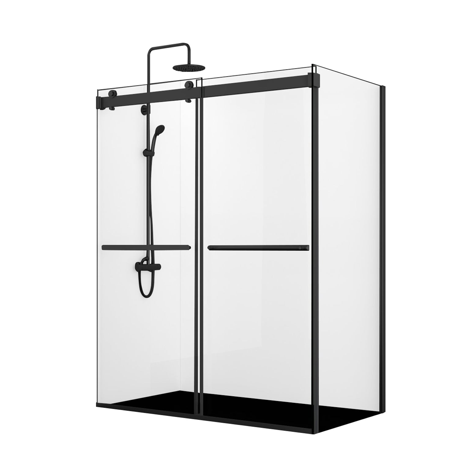images Vinnova Spezia 64" W x 76" H Rectangle Double Sliding Frameless Shower Enclosure in Matt Black 301064+36P-MB - Image 1