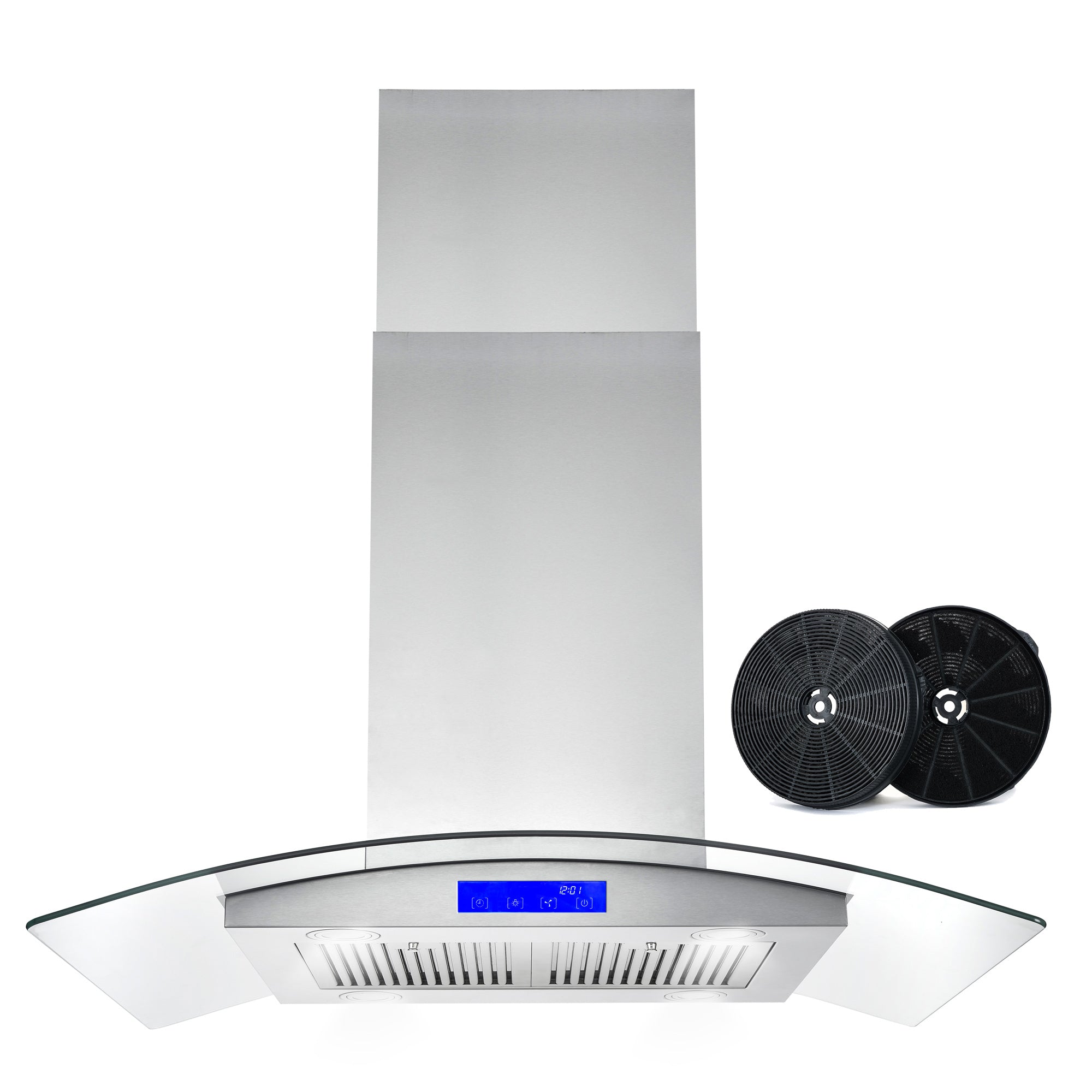 images Cosmo 36" Ductless Island Range Hood in Stainless Steel with LED Lighting and Carbon Filter Kit for Recirculating COS-668ICS900-DL - Image 1