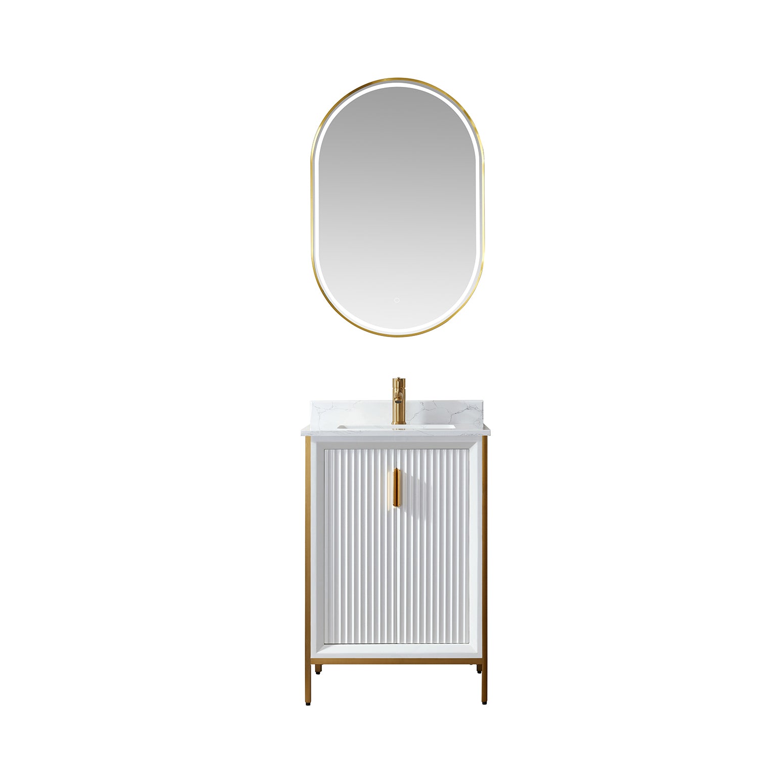 images Vinnova Granada 24" Vanity in White with White Composite Grain Stone Countertop With Mirror 736024-WH-GW - Image 1