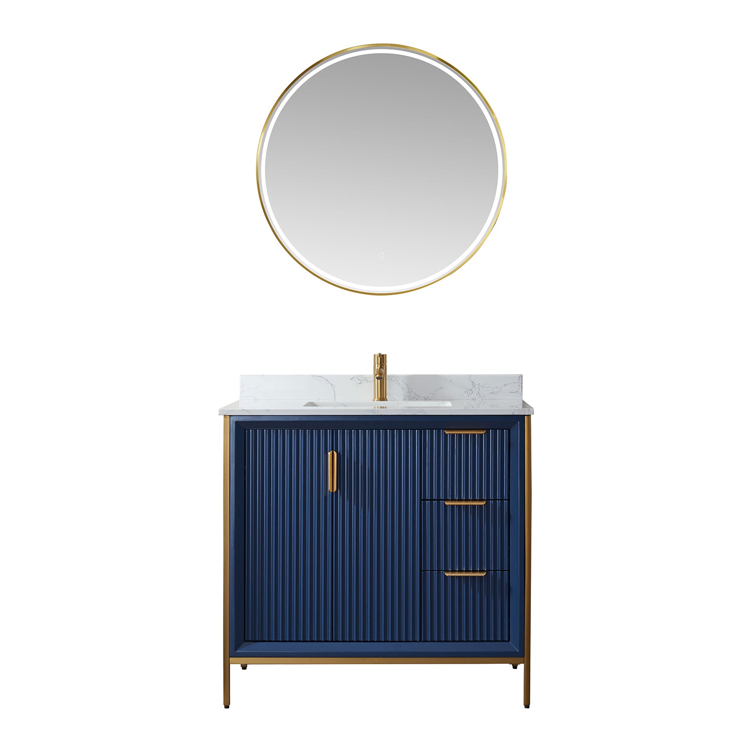 images Vinnova Granada 36" Vanity in Royal Blue with White Composite Grain Stone Countertop With Mirror 736036-RB-GW - Image 1