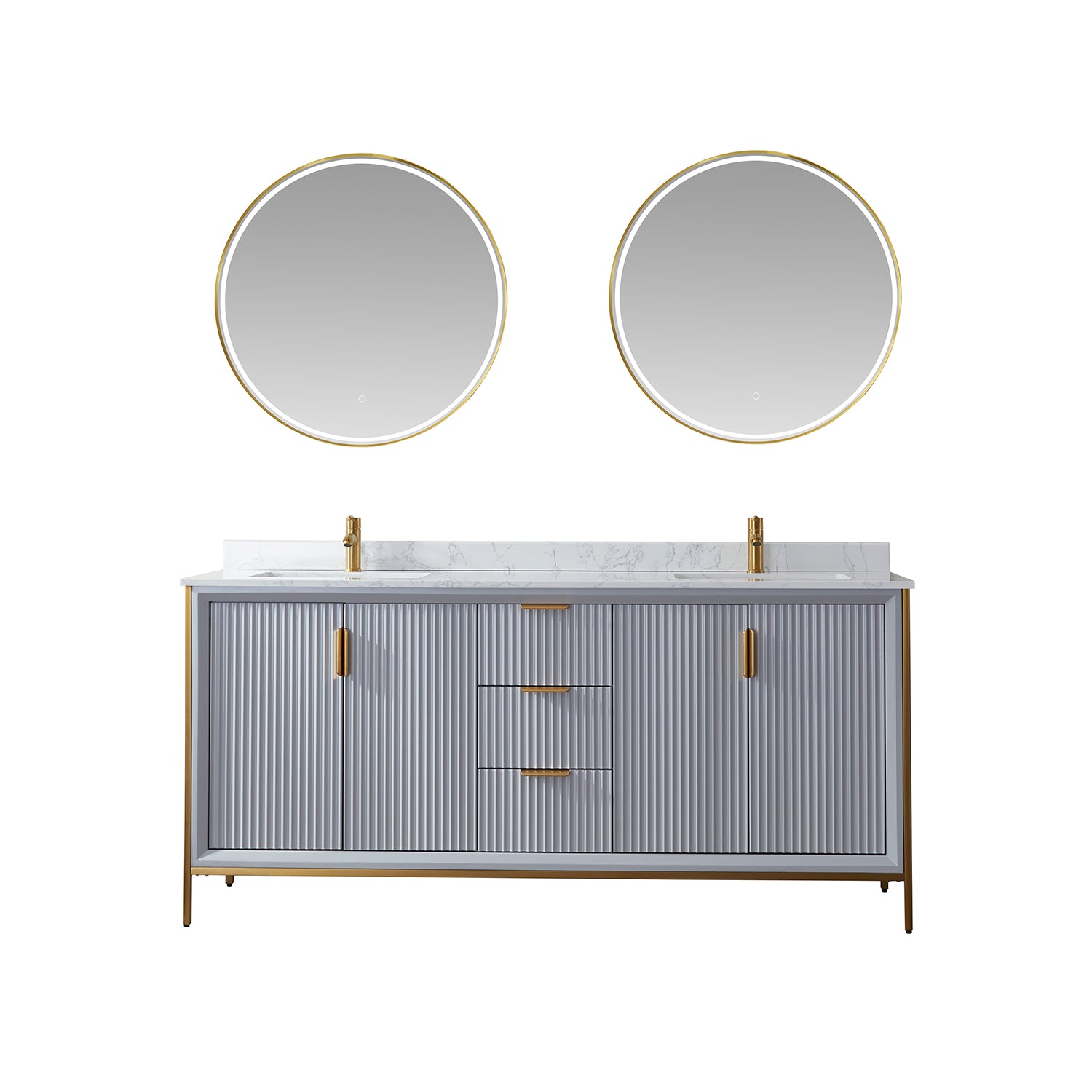 images Vinnova Granada 72" Vanity in Paris Grey with White Composite Grain Stone Countertop With Mirror 736072-PG-GW - Image 1