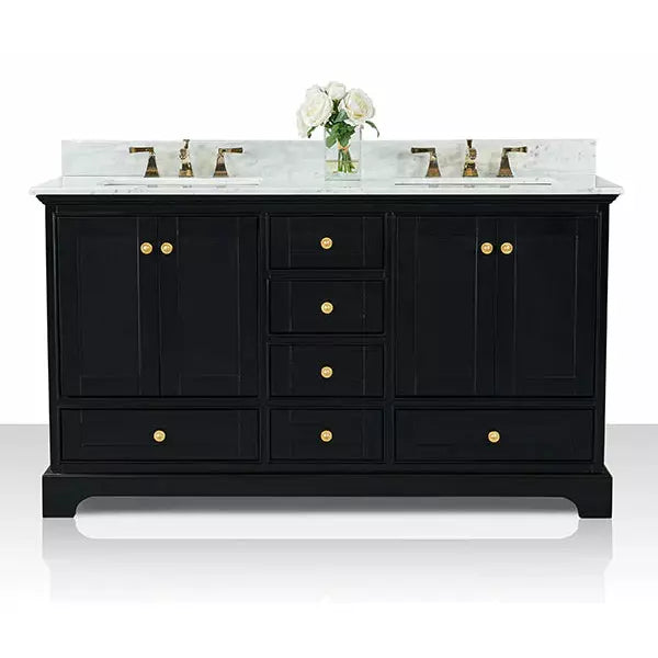 images Ancerre Audrey 60" Bathroom Vanity Set in Black Onyx with 24" Mirrors VTSM-AUDREY-60-BO-CW-GD - Image 1