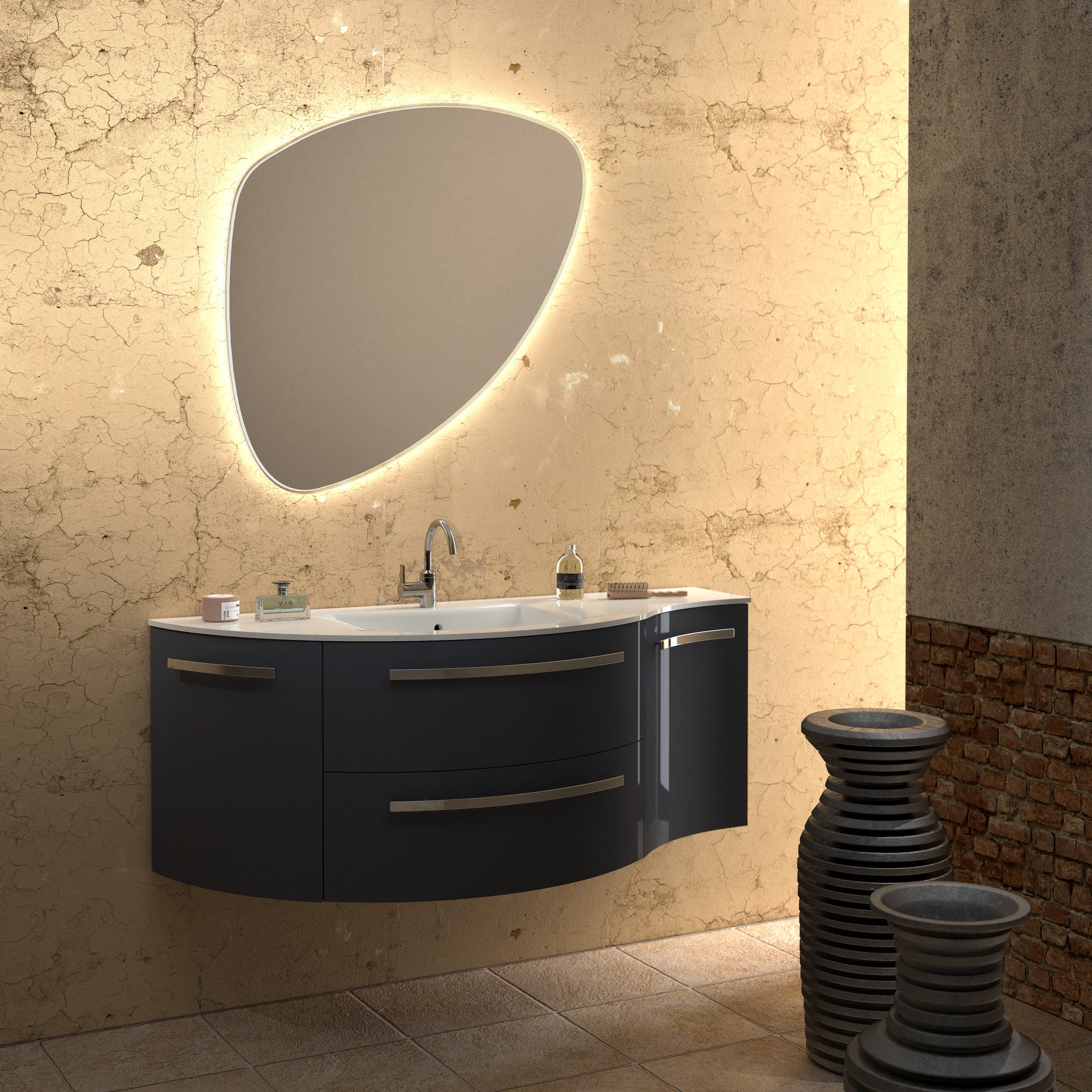 images LaToscana Ambra 52" Vanity with Left Round and Right Concave Cabinet AM52LR - Image 1
