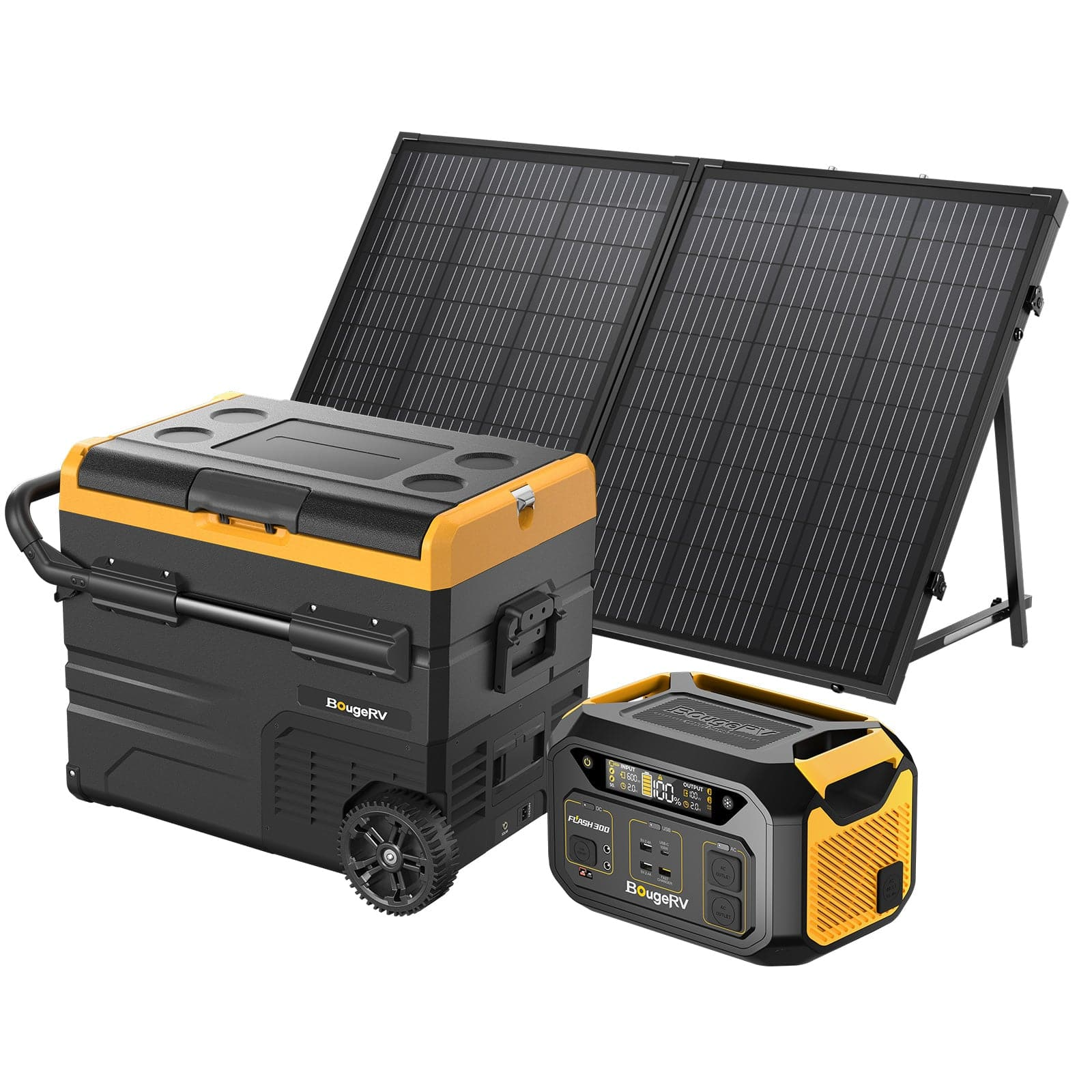 images BougeRV 48QT Refrigerator with 130W Portable Solar Panel Kits ISE4501