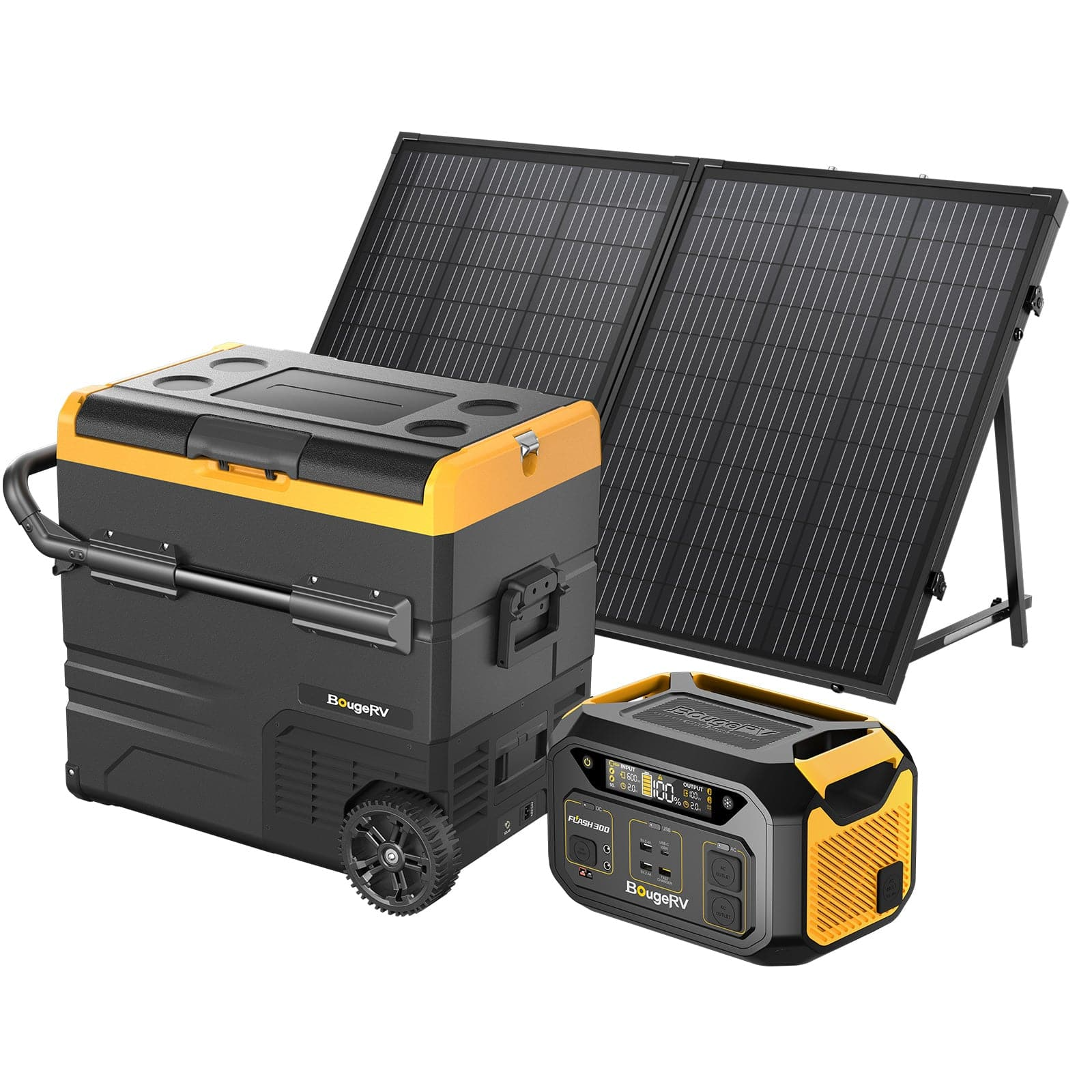 images BougeRV 59QT Refrigerator with 130W Portable Solar Panel Kits ISE5501