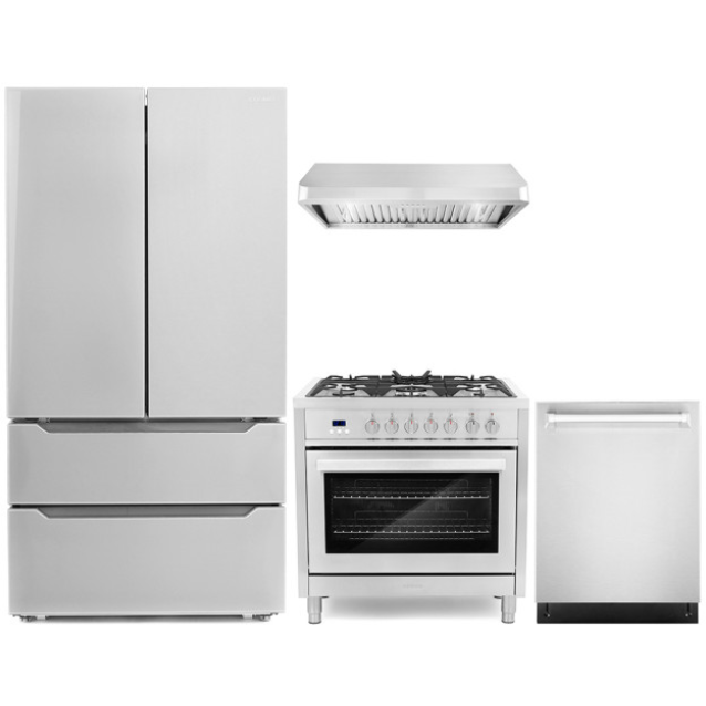 images Cosmo 4-Piece, 36" Dual Fuel Range, 36" Range Hood, Dishwasher and Refrigerator COS-4PKG-077 - Image 1
