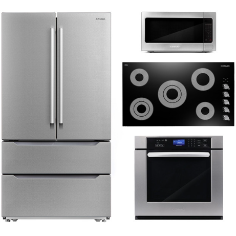 images Cosmo 4 Piece, 36" Cooktop 30" Wall Oven 24.4" Microwave & French Door Refrigerator COS-4PKG-260 - Image 1
