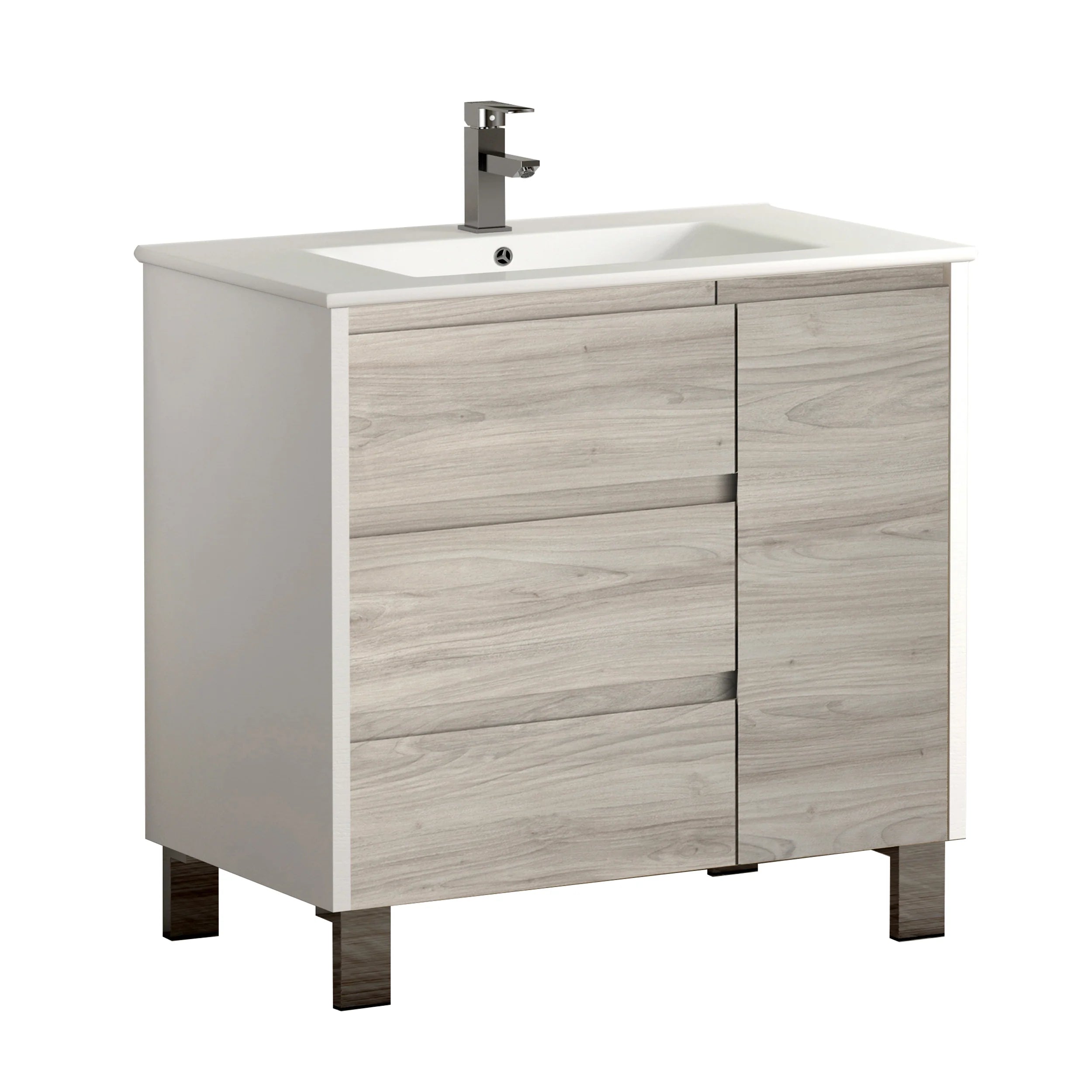 images Eviva Bella 32” White/Gray Pine Vanity with Porcelain sink-EVVN543-32WH/GRPN - Image 1