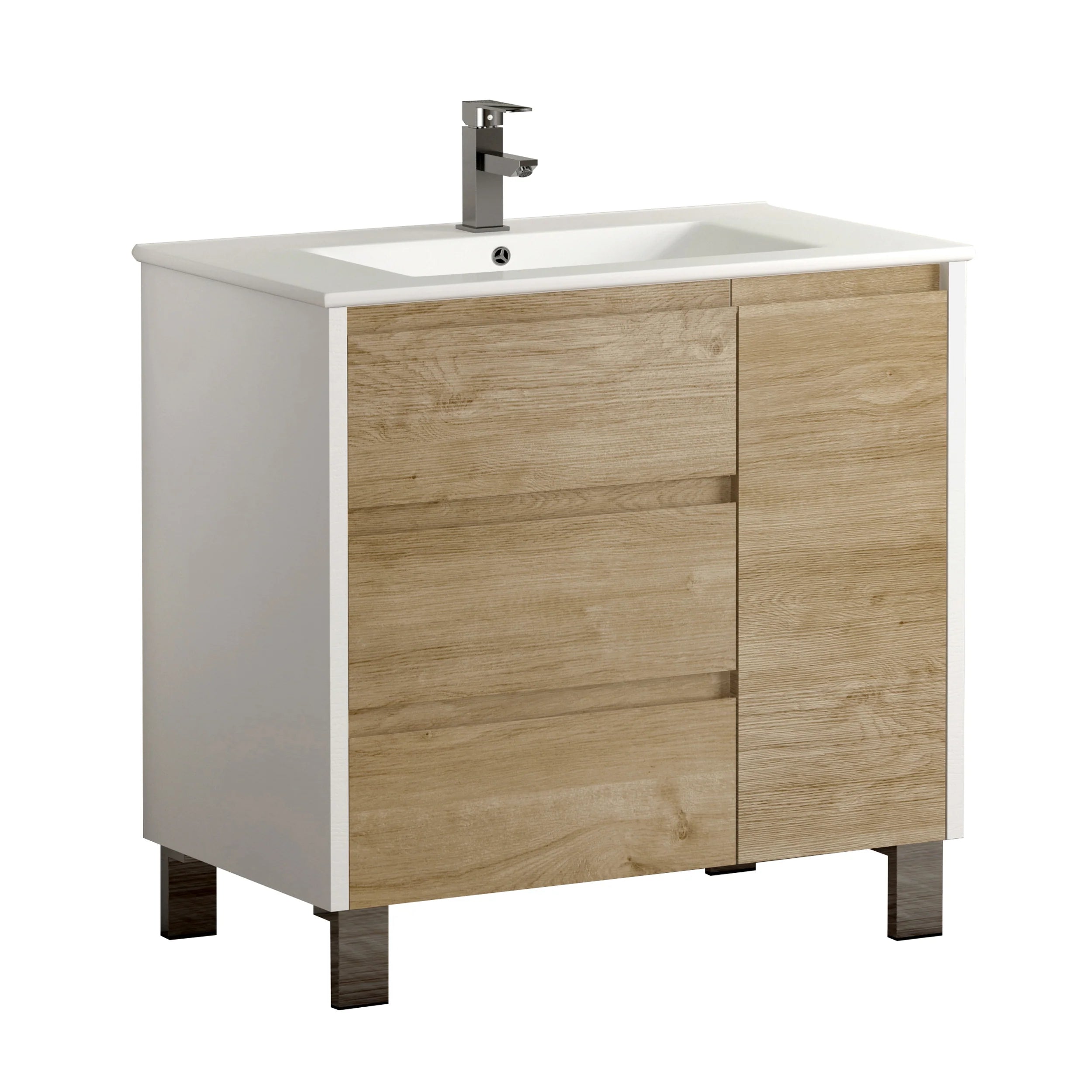 images Eviva Bella 32” White/Oak Vanity with Porcelain sink-EVVN543-32WH/OAK - Image 1