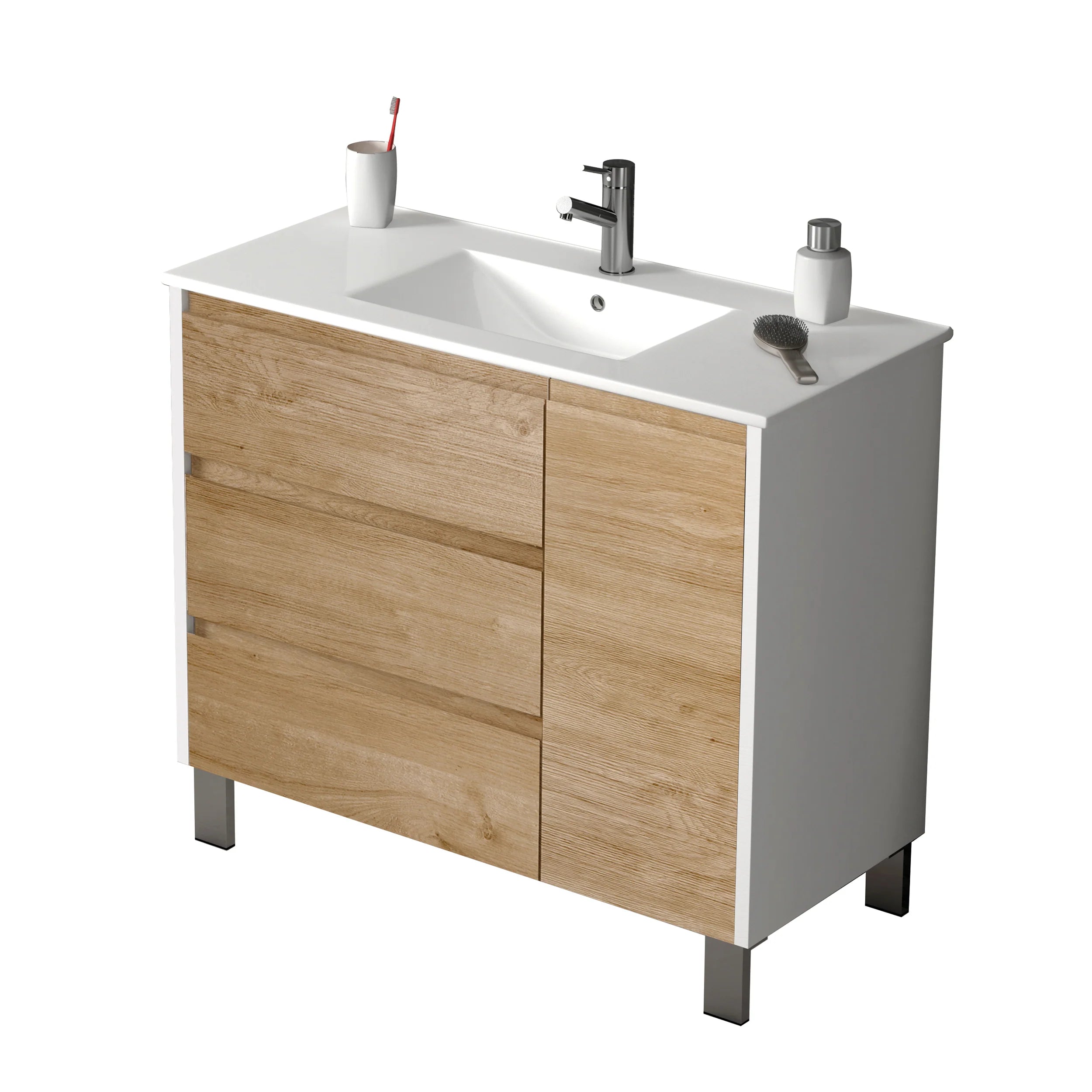 images Eviva Bella 39” White/Oak Vanity with Porcelain sink-EVVN543-39WH/OAK - Image 1